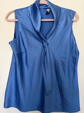 Tahari  Satin Tie-Neck Blouse in Royal Blue
